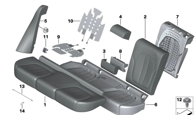 CENTRAL BLACK LEATHER SUPPORT OEM 52208493699 FOR BMW X5 {F95, F95N, G05, G05N} and BMW X6 {F96, F96N, G06, G06N}. Original BMW spare.