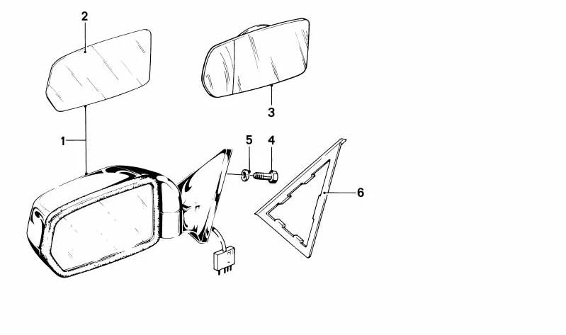 Base de espejo derecho OEM 51161880498 para BMW E23. Original BMW.