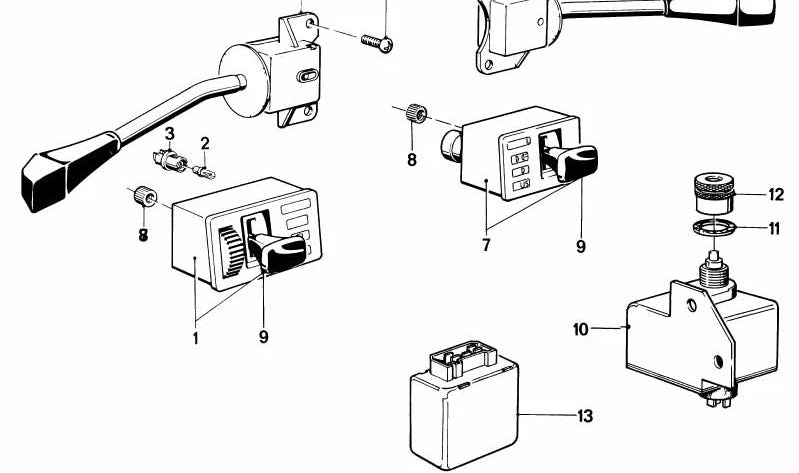 Interruptor de intermitentes, luz de cruce y larga OEM 61311372100 para BMW E23. Original BMW.