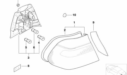 Piloto trasero derecho LED blanco OEM 63216920700 para BMW Serie 3 E46 Coupé. Original BMW.