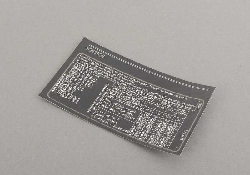BMW E46 -Reifendrucketikett (OEM 71246755418). Original BMW