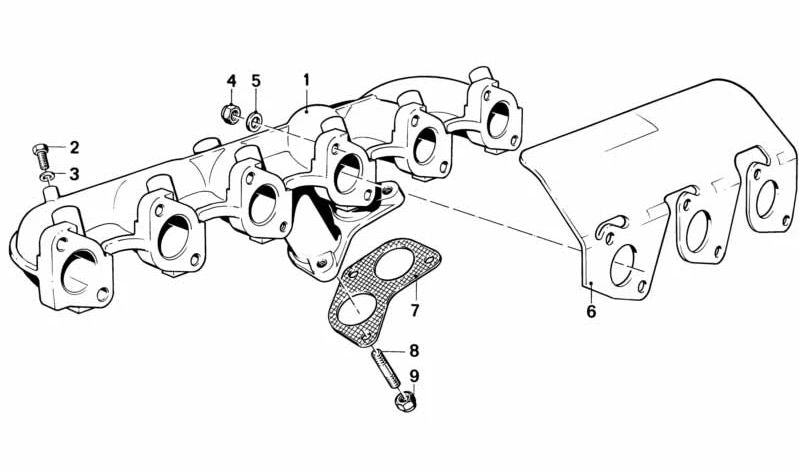 Colector de escape OEM 11621716443 para BMW E30 y E34. Repuesto original BMW.