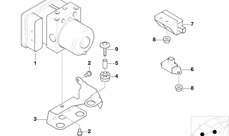 Soporte para módulo ABS OEM 34516752672 para BMW E46. Original BMW.