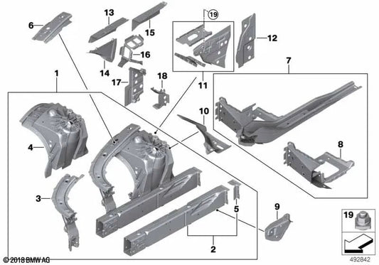 Linke Innensäule OEM 41007496829 für BMW 8er G14, F91, G15, F92, G16, F93. Original BMW.