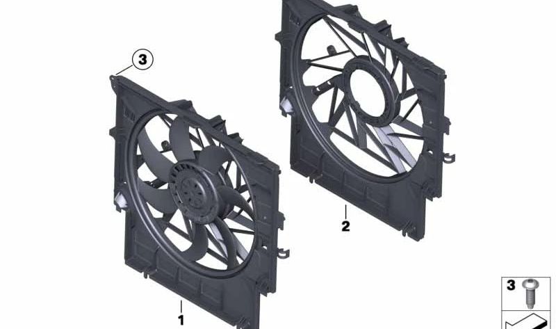 Fan con alloggiamento OEM 17427593850 per BMW F25 (X3). BMW originale.