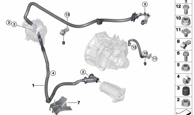Cable de masa OEM 12428741637 para BMW F40, F52, F44, F45N, F48, F48N, F49N, F39 y MINI F54, F54N, F55, F55N, F56, F56N, F57, F57N, F60, F60N. Original BMW y MINI.