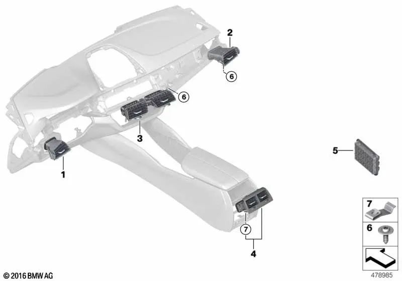 Grid di ventilazione del lato passeggero per BMW F90, G30, G31, G38, G32 (OEM 6429329585). BMW originale.