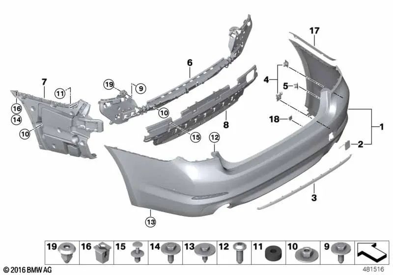 Rear Primed Bumper Trim for BMW G30 (OEM 51127475600). Original BMW