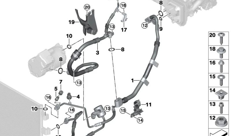 Soporte calefacción OEM 64216822964 para BMW G05, F95, G06, F96, G07, G09. Original BMW.