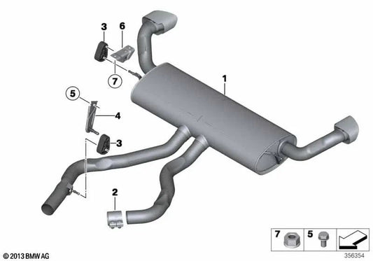 Rear silencer for BMW X5 F15, X6 F16 (OEM 18308573232). Genuine BMW.