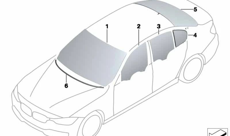 Finestra posteriore OEM 51317258074 per BMW F30, F80. BMW originale.