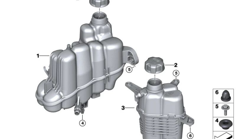 Tapón depósito refrigerante OEM 17139887032 para BMW X1 (U11, U12), X2 (U10) y MINI (U25). Compatible con depósitos de expansión. Original BMW y MINI.