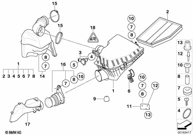 Silenciador de ruido de admisión para BMW Serie 5 E60N, E61N (OEM 13717571464). Original BMW.