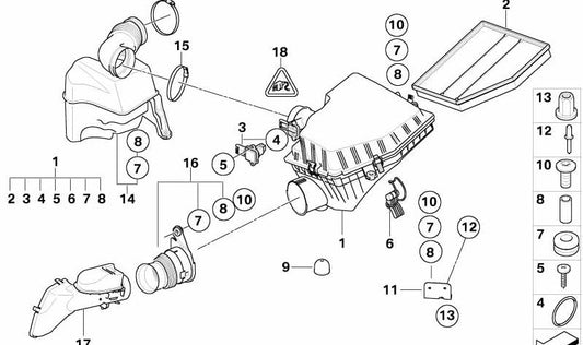 Conducto de admisión OEM 13717571919 para BMW E60, E61. Original BMW.