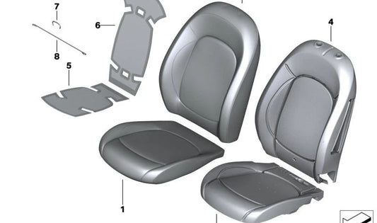 Funda respaldo izquierdo cuero sintético negro OEM 52107476241 para MINI F56, F56 LCI, Cabrio F57, Cabrio F57 LCI. Original MINI.