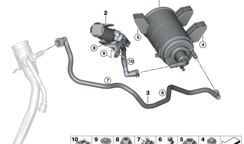 Tubo de ventilación del sistema de combustible OEM 16137440382 para BMW F91, F92, G14, G15. Original BMW.