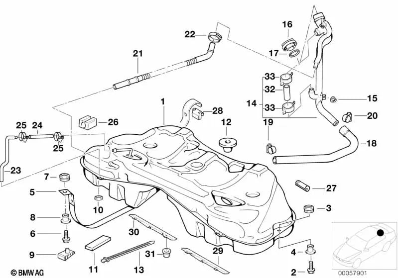 Cuna de sistema de combustible OEM 16111181868 para BMW Serie 7 E38 (725tds, 728i, 728iL) 1995-2001. Original BMW.
