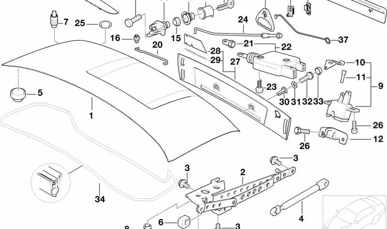 Junta cierre maletero OEM 51242491517 para BMW E36, Z3. Original BMW.