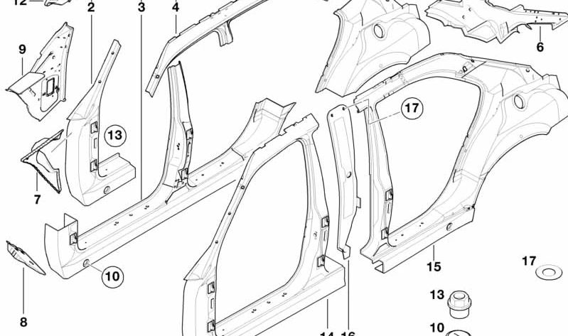 Moldura del pilar B con entrada derecha OEM 41008225974 para BMW E38. Original BMW.