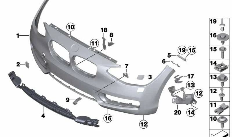 Princement avant OEM 51117429716 pour BMW F20, F21 (modèles avec lignes / ms.). BMW d'origine.