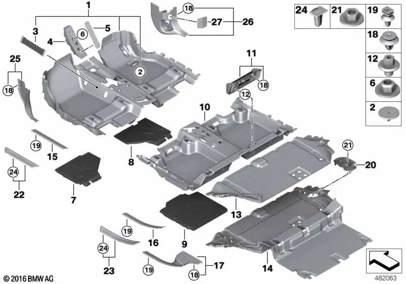 Blende de entrada trasera izquierda para BMW F46, F46N (OEM 51477316821). Original BMW.