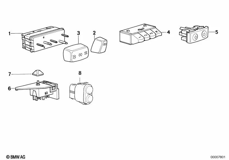 Interruptor de apoio de coxa OEM 61311383354 para BMW 8' E31 840Ci, 850CSi. BMW genuíno.