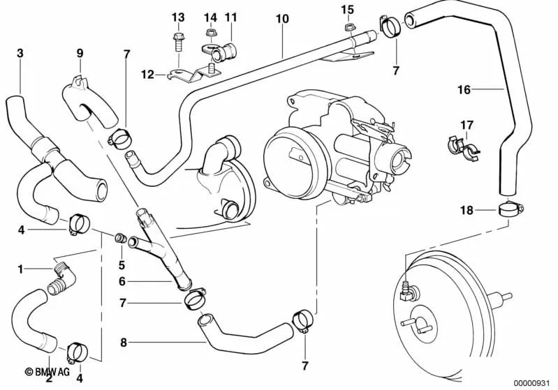 Hose for BMW Series 7 E38 (OEM 11611435265). Genuine BMW