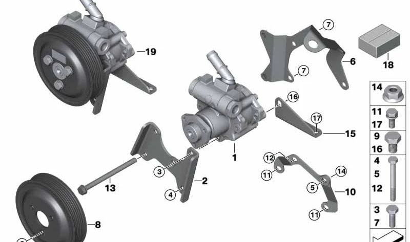 Soporte de bomba de aletas OEM 32412247556 para BMW E46, E39, E38, E83, E53. Original BMW.