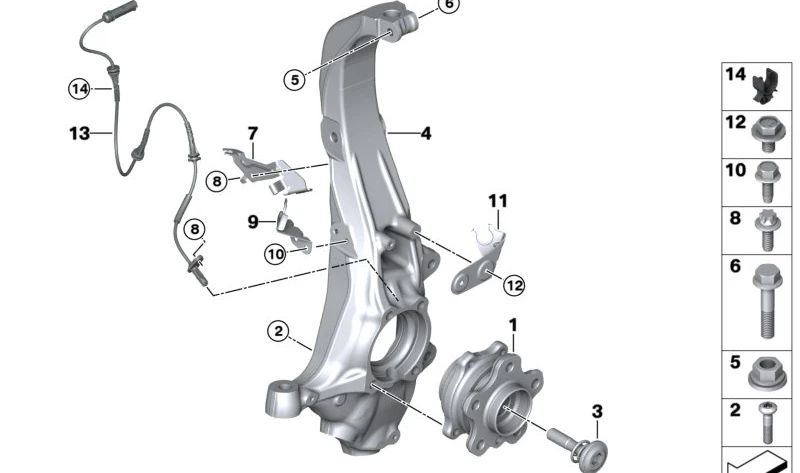 Buje de rueda con rodamiento OEM 31206890070 para BMW G42, G45, G26. Compatible con modelos Serie 2, Serie 4, X3 y variantes xDrive. Pieza original BMW.