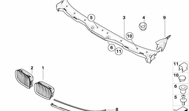 Recubrimiento derecho OEM 51718193202 para BMW Serie 5 E39 520d, 520i, 523i. Original BMW.