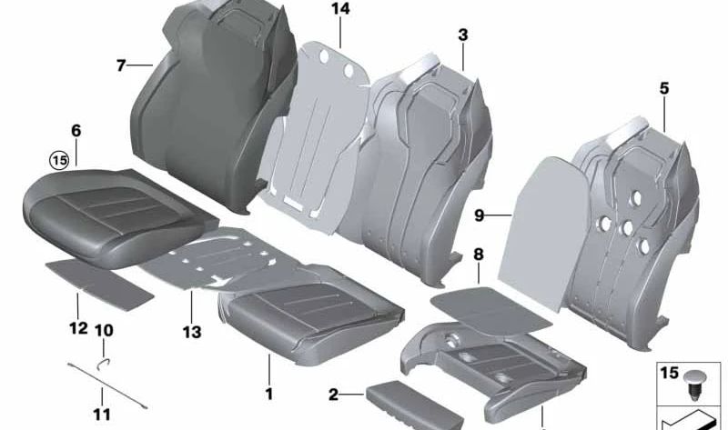 Espuma reposabrazos asiento climatizado izquierdo OEM 52108067029 para BMW F90 M5 {todos los modelos compatibles: M5JF01, M5JF02, M581CH, M582CH}. Original BMW.