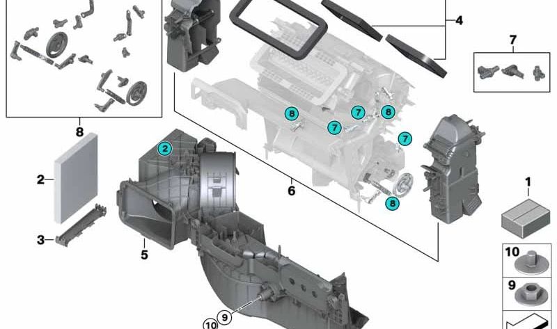 Kit de piezas pequeñas y palanca actuadora del aire acondicionado OEM 64119291194 para BMW F15, F85, F16, F86. Original BMW.