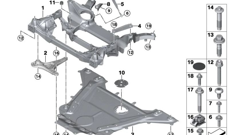 Guía deslizante izquierda OEM 31106898521 para BMW Serie 5 {G60, G61, G90} y Serie 7 {G70}. Pieza original BMW para el soporte del eje delantero.
