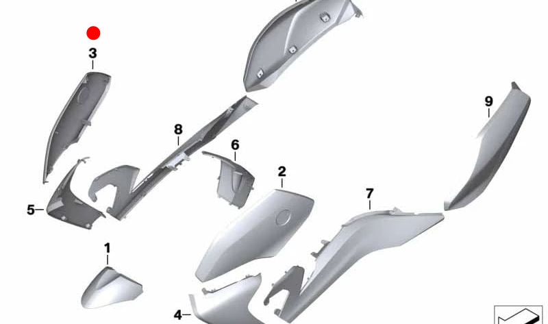 Caminho lateral logo acima do OEM 46637725054 para motocicletas BMW C 650 GT (K19). BMW Motorrad original.