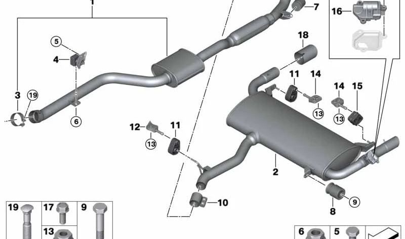 OEM posteriore silenziatore 18308693955 per BMW X3 G01 XDRive30E (TS21, TS22, TS61) 4x4 automatico (2019-2021). BMW originale BMW.