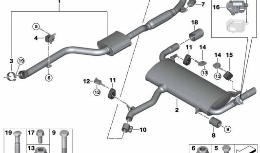 Silenciador trasero OEM 18308693955 para BMW X3 G01 xDrive30e (TS21, TS22, TS61) Automático 4x4 (2019-2021). Pieza original BMW.