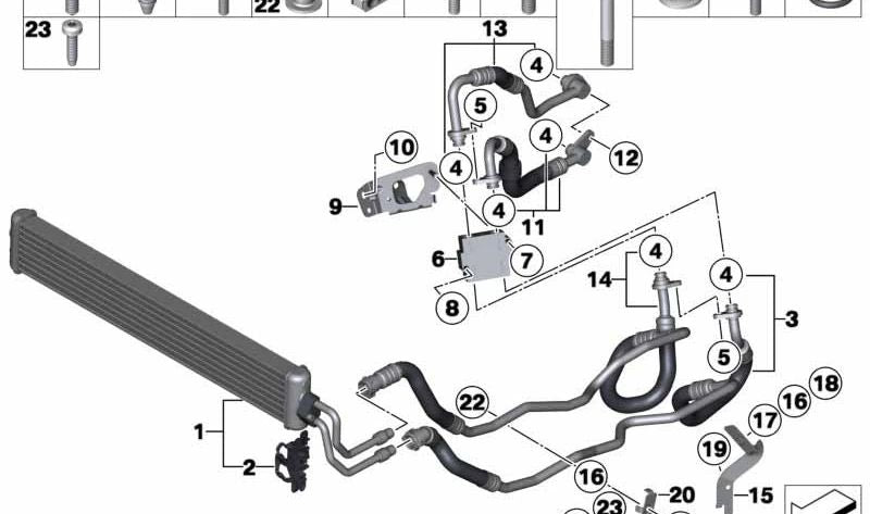 Oil Cooler Pipe Bracket for BMW F07, F10, F11, F02N (OEM 17227585325). Original BMW