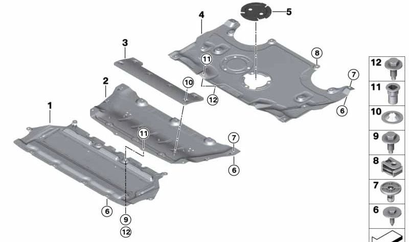 OEM rear engine protector 51757340171 for BMW G30, G30N, G31, G31N, G32, G32N, G11, G11N, G12, G12N, G14, G15, G16. Original BMW piece.