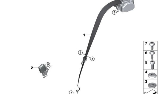 Cinturón superior trasero derecho OEM 72118097758 para BMW G42, G87, G22, G82. Compatible con Serie 2, M240i, 218i, 220i, 220d, 230i. Original BMW.