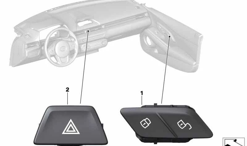 Botón de cierre centralizado izquierdo OEM 61315A95751 para BMW X3 {F97, F97N, G01, G01N, G08, G08E, G08F, G08N} y X4 {F98, F98N, G02, G02N}. Original BMW.