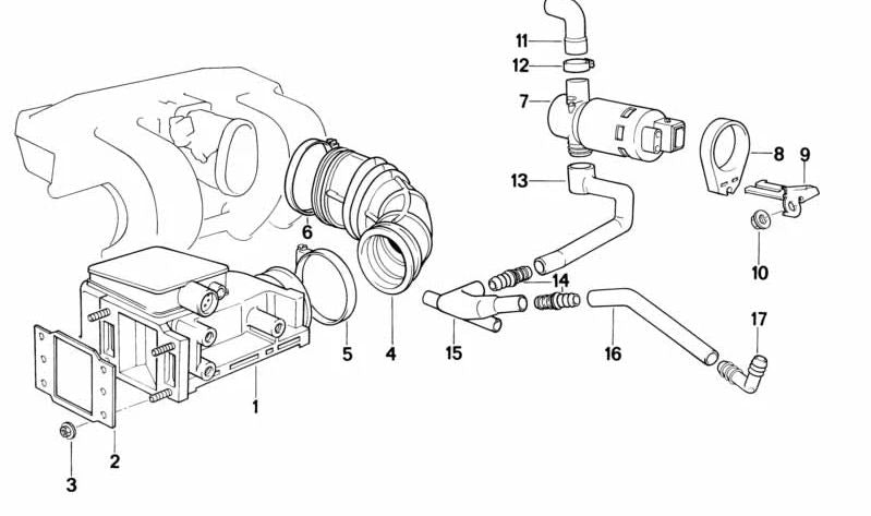 Manguito de admisión de aire OEM 13411721909 para BMW E30. Tubo original de entrada de aire al motor. Compatible con BMW Serie 3 E30. Recambio original BMW.