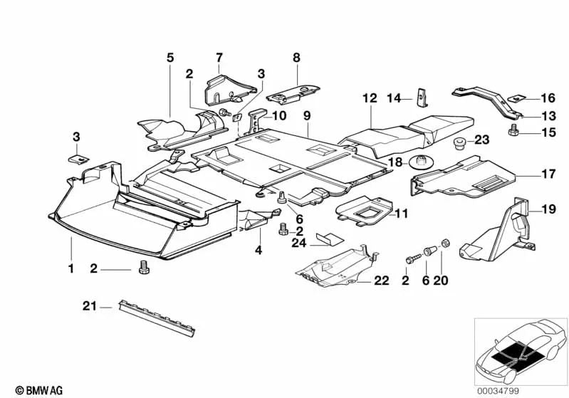 Protetor do sistema de escapamento para BMW Série 3 E36 (OEM 51711977084). BMW originais.