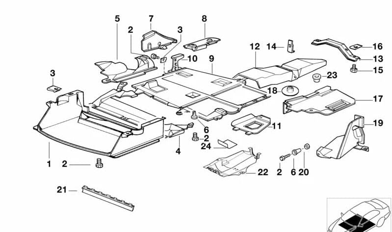 Cubierta inferior central OEM 51712491567 para BMW E36 M3 {BF91, BF92, BF99, BG91, BG92, BJ91, BJ92, BK91, BK92, CB91}. Pieza original BMW.