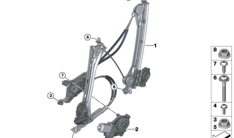 Elevalunas delantero derecho sin motor OEM 51337487912 para BMW i8 (I15). Original BMW.