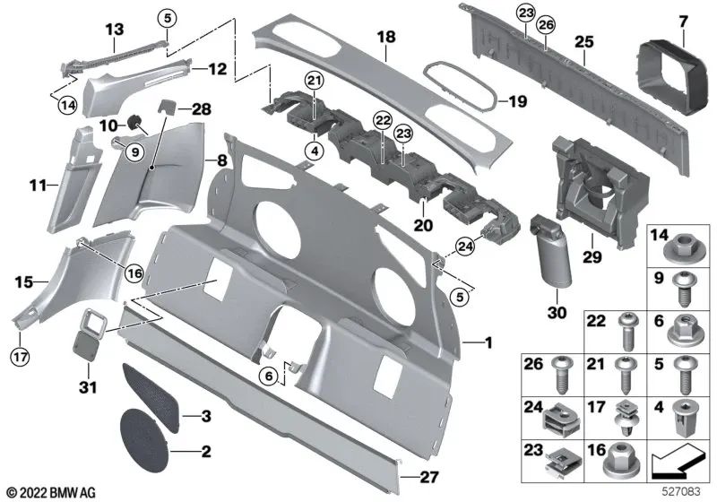 Suporte ao revestimento direito para BMW Z4 G29 (OEM 5147693698). BMW original
