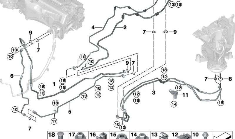 Tubo succión aire acondicionado OEM 64539493989 para BMW X7 G07 y G07N. Original BMW.