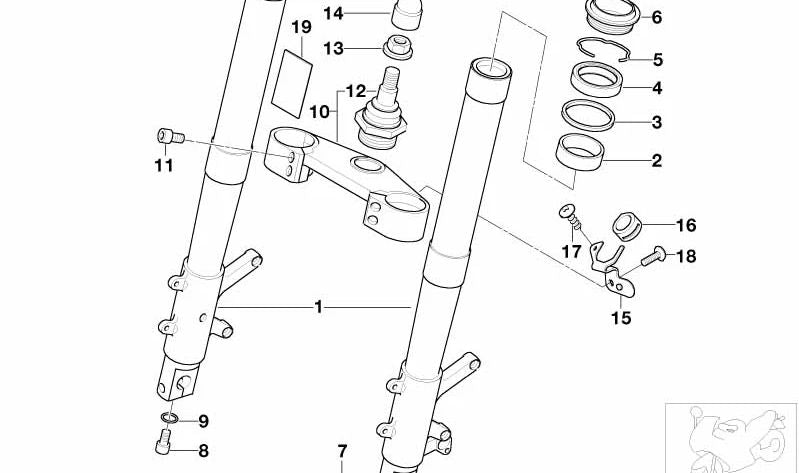 Soporte delantero de horquilla OEM 34327671222 para BMW Motorrad R 1150 GS (RR21) 3/2001 - 7/2006. Pieza original BMW Motorrad.