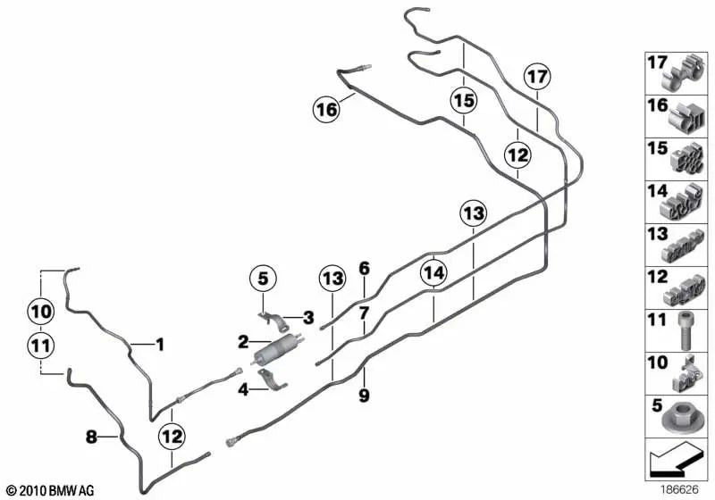 Tubería de afluencia delantera OEM 16127220166 para BMW Serie 7 F01, F02, F03... y más. Original BMW.