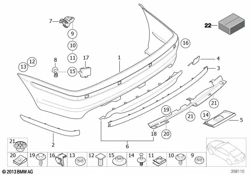 Striscia paraurti centrale posteriore OEM 51128195317 per BMW Serie 3 E46 (316i, 318i) e altre. BMW originale.