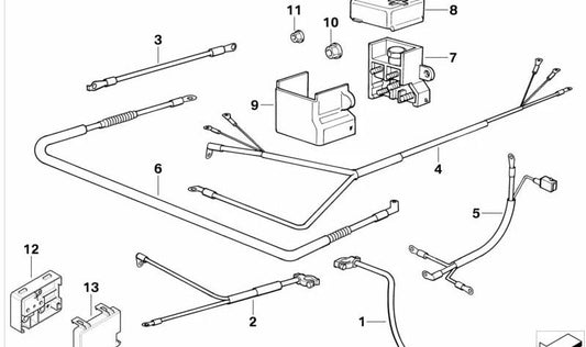 Cabo de inicialização B+ OEM 12421702417 para BMW E31, E32, E34. Peça original da BMW.